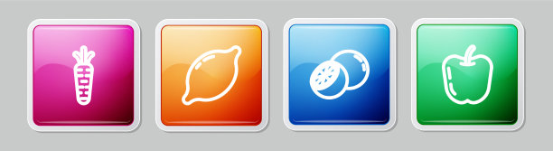 设置线胡萝卜柠檬桔子水果和苹果图片下载