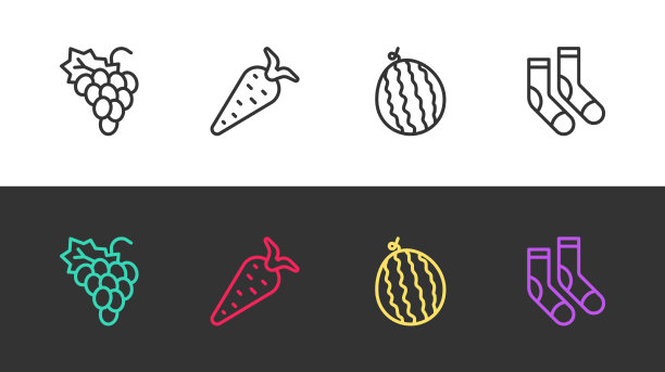 设置线葡萄水果胡萝卜西瓜和袜子图片下载