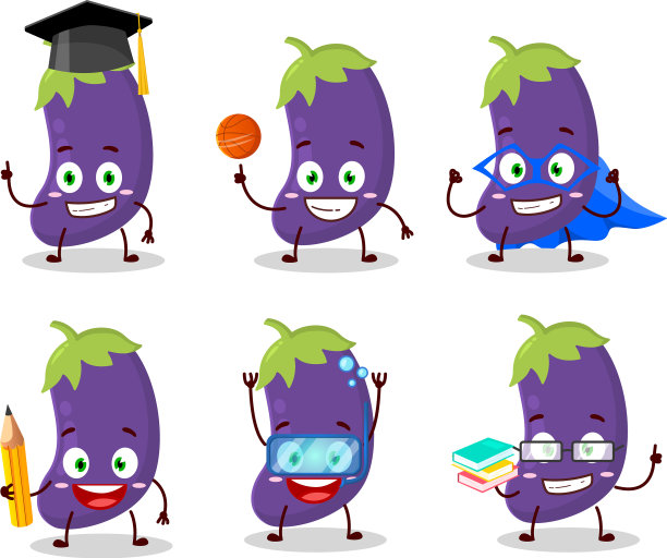 茄子卡通人物的学校学生图片下载