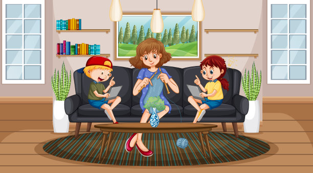 孩子们通过电子设备在家学习图片下载