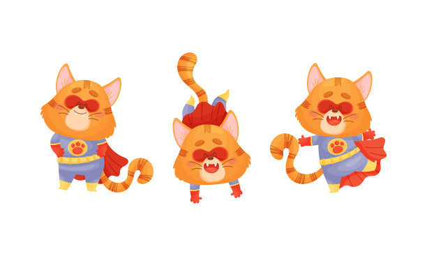 穿着红色超级英雄斗篷的姜黄色胡须猫图片下载