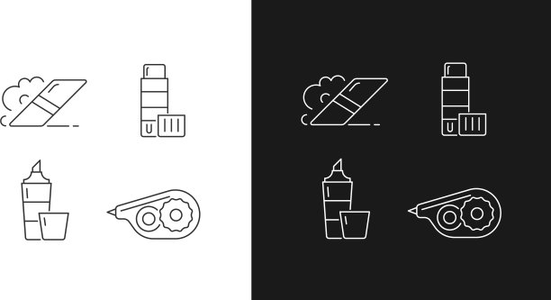 学校配件线性图标设置为黑暗和图片下载