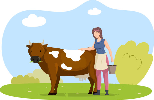 快乐的女农民和奶牛微笑的女人图片下载