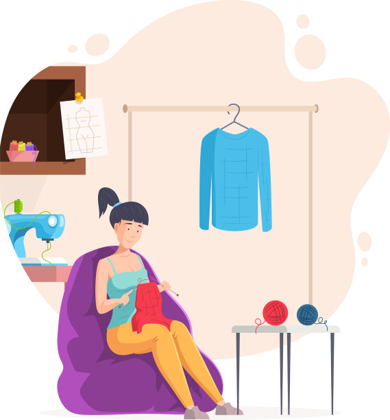 创意妇女在车间编织羊毛围巾图片下载