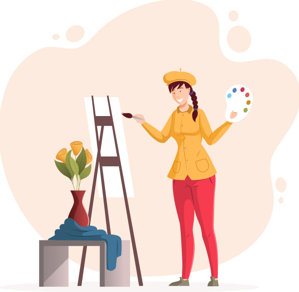 女画家在画架前画女图片下载