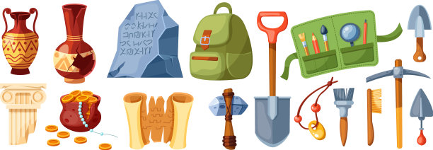 一套古老的考古设备和文物图片下载