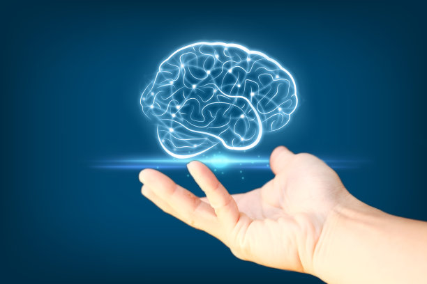 在蓝色背景和想法的概念的手握barstorming图片下载