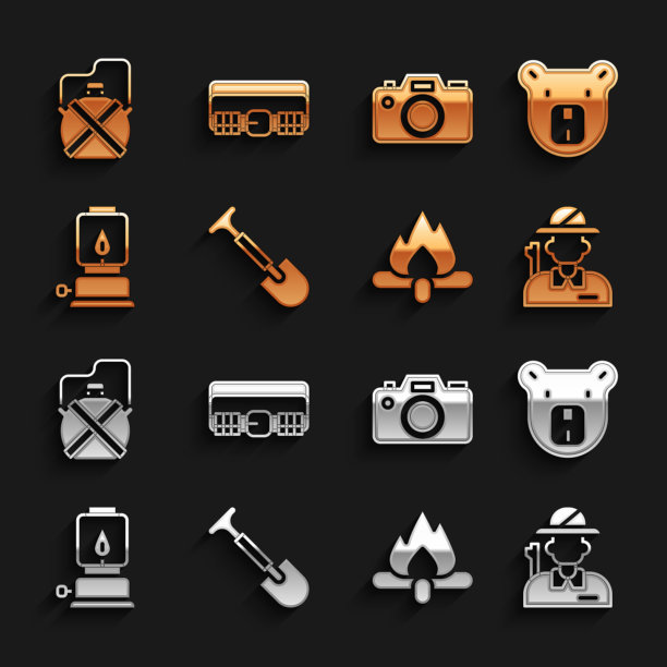 设铲熊头猎人营火宿营图片下载