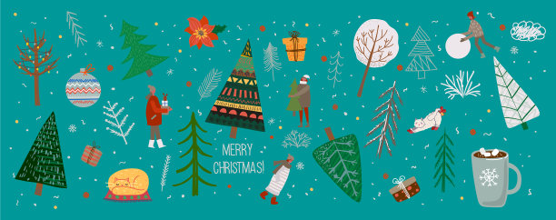 一套冬天的圣诞树和太阳雪图片下载