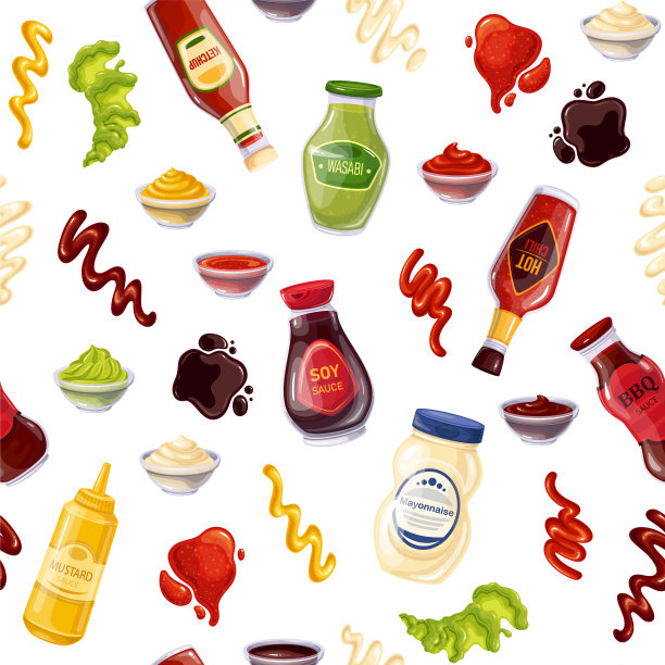 酱料瓶与碗无缝花纹图片下载