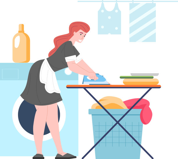 女保洁员熨衣服图片下载