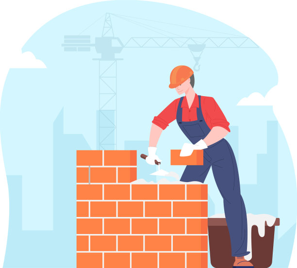 建筑工铺砖墙图片下载