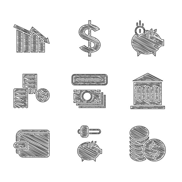 设置自动取款机和钱小猪储蓄罐锤子硬币图片下载