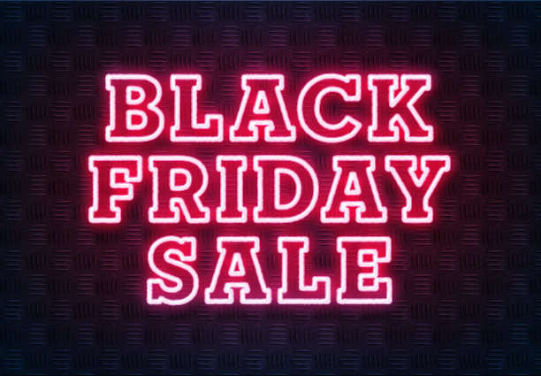 黑色星期五减价的霓虹灯标志在金属背景上图片下载