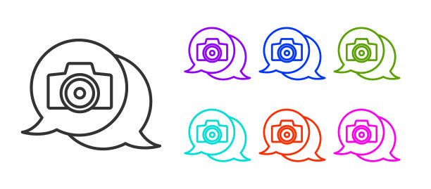 黑线照片相机图标孤立在白色图片下载