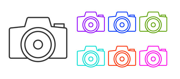 黑线照片相机图标孤立在白色图片下载