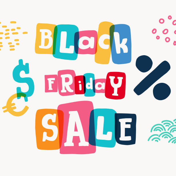 黑色星期五出售字母打字机的灵感与大胆的平板衬线符号在彩色框架。图片下载