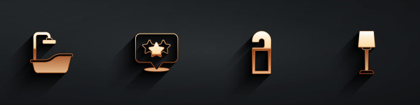 设置浴缸，星星评级，请勿打扰和台灯图标与长影子。向量图片下载