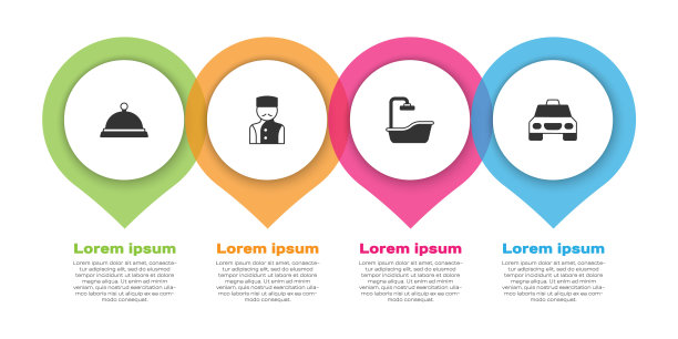 配有餐盘，礼宾，浴缸和出租车。业务信息模板。向量图片下载