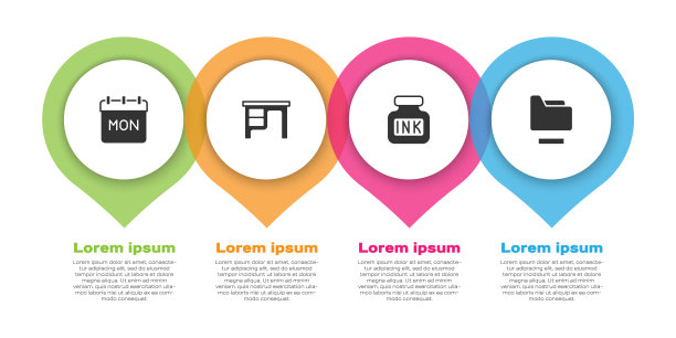 设置日历，办公桌，墨水瓶和文件文件夹。业务信息模板。向量图片下载