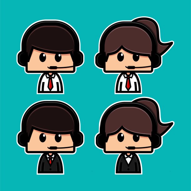 一套操作员员工男女可爱的角色。呼叫中心的卡通。客户服务设计理念。图片下载