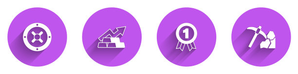 保险箱、带金条的增长箭头、奖牌和金矿图标矢量素材图片下载