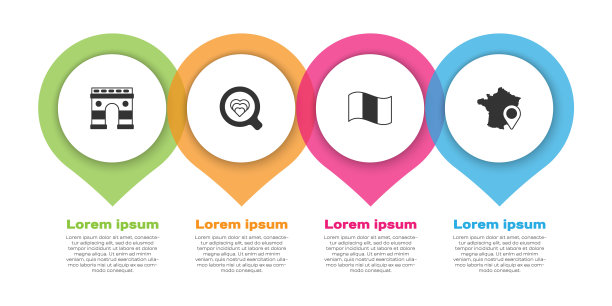 设置凯旋门，咖啡杯，国旗法国和地图。业务信息模板。向量图片下载