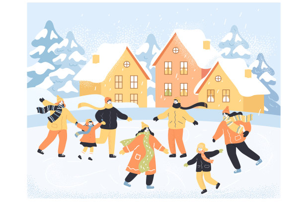 卡通人物一起在溜冰场玩耍素材图片