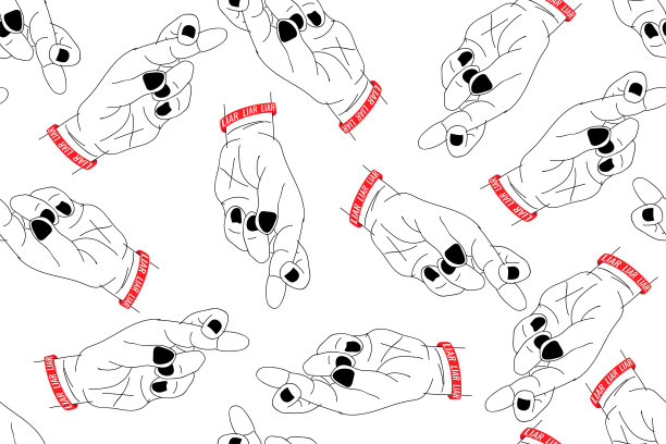 手指交叉素描与红色说谎者手镯，涂鸦孤立在白色背景。天衣无缝图案谎言承诺、吉祥、虚假、迷信的象征。矢量图图片下载