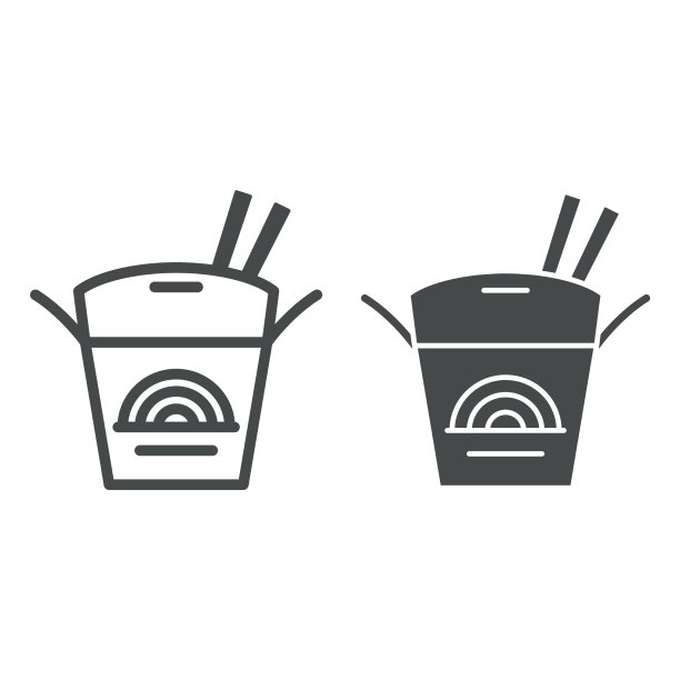 面条在盒线和固体图标亚洲食品图片下载