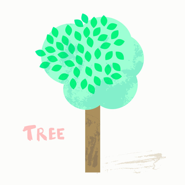 矢量平面天真的孩子花园树插图在绿色的颜色与树叶，纹理图片下载