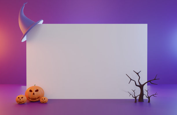 3 d渲染。幽灵森林里的万圣节南瓜图片下载