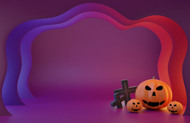 3 d渲染。幽灵森林里的万圣节南瓜图片下载