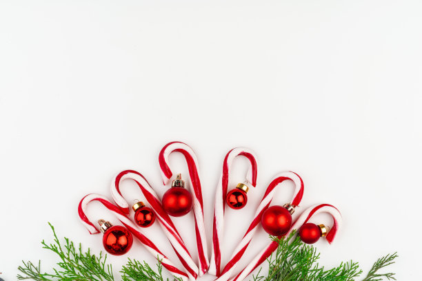 圣诞卡背景与糖果拐杖，复制空间图片下载