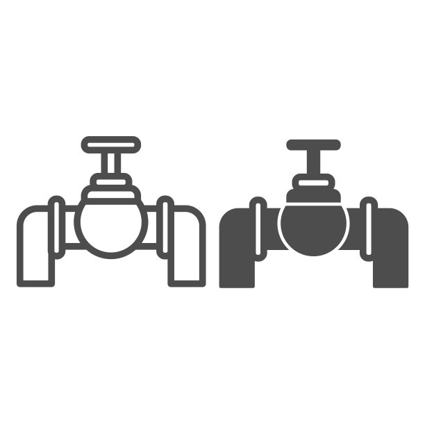 石油管道与龙头，管件，管道线和固体图标，石油工业概念，管道矢量标志在白色背景，轮廓风格图标的移动概念和网页设计。矢量图形。图片下载