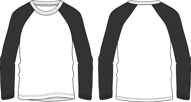 双色调长袖raglan t恤模板图片下载