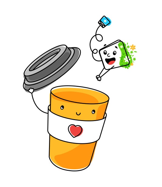 手绘的心形茶杯和带花的茶叶袋图片下载