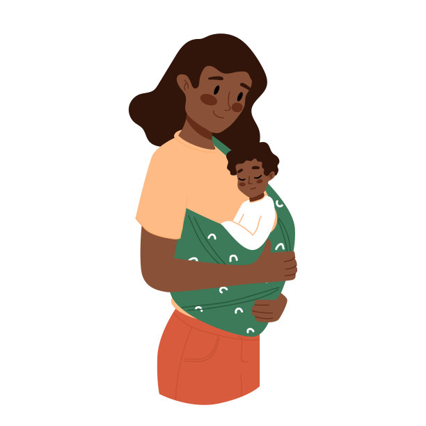 怀着新生儿的快乐妈妈。婴儿吊索。家庭,生活方式的概念。手绘矢量插图。妈妈抱着孩子。母性，母亲节，快乐童年图片下载