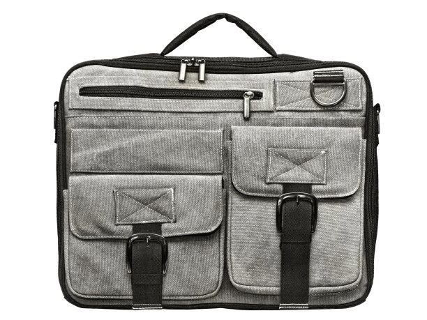 白色背景的灰色布料笔记本电脑包图片下载