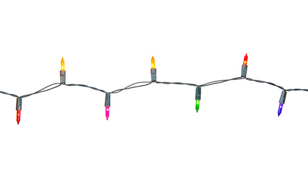 圣诞灯串孤立的白色背景与剪辑路径图片下载