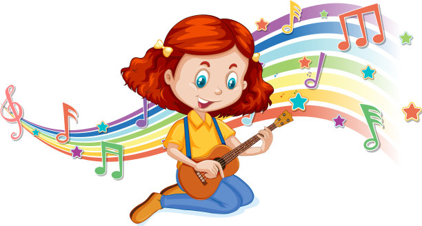 女孩弹吉他与旋律符号图片下载