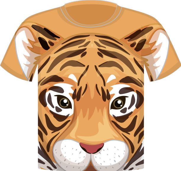 印有老虎脸图案的t恤正面图片下载