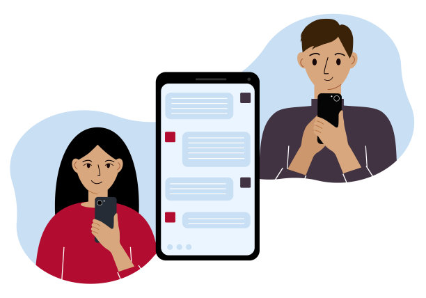 在线交流的概念。人们在信息中的在线通信。一男一女通过电话通信图片下载