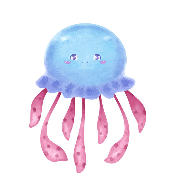孩子们可爱的水母。数码插图。可爱的插图画在水彩风格。海洋,水下世界。图片下载