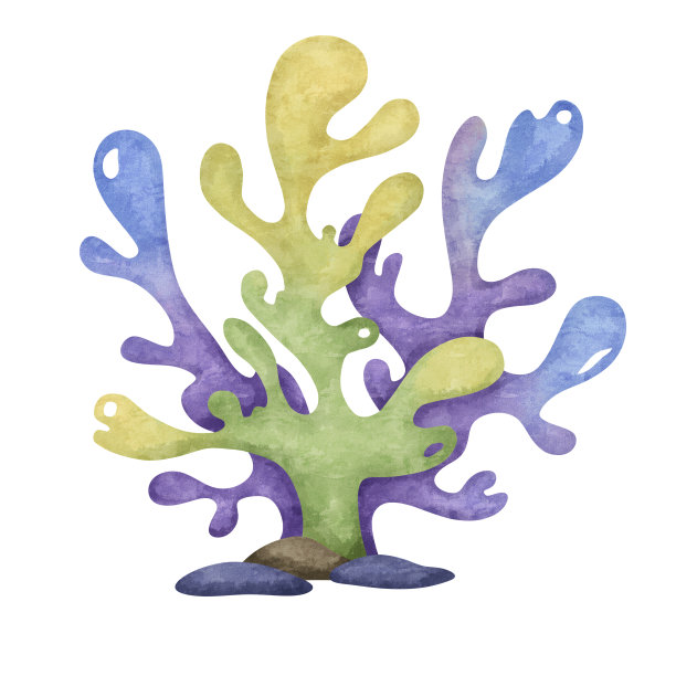 彩绘的珊瑚、藻类、珊瑚礁。水下航海风格。图片下载