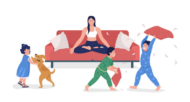 平静的母亲与孩子半平色矢量字符图片下载