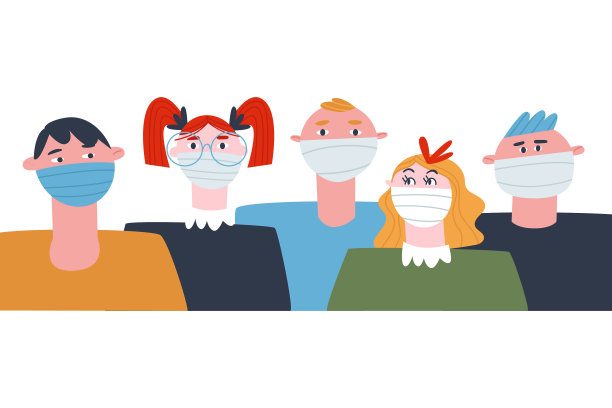 戴着医用口罩的青少年站在图片下载