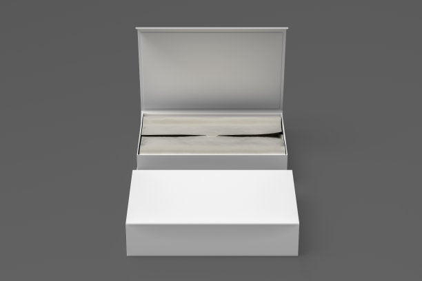白色打开和关闭的矩形折叠礼盒模拟DDD在灰色背景。前视图。图片下载