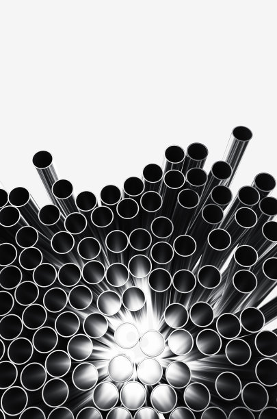 白色背景下金属管的特写。白色背景上孤立的一堆铁管。3 d渲染图图片下载
