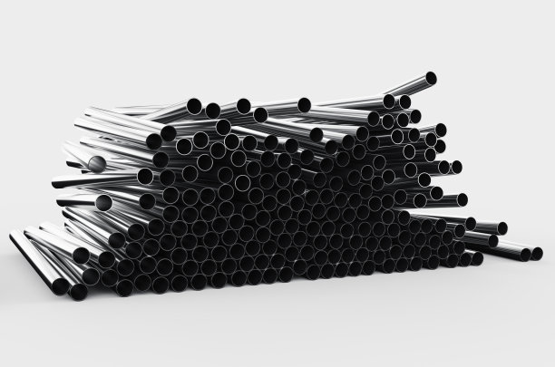 白色背景下金属管的特写。白色背景上孤立的一堆铁管。3 d渲染图图片下载